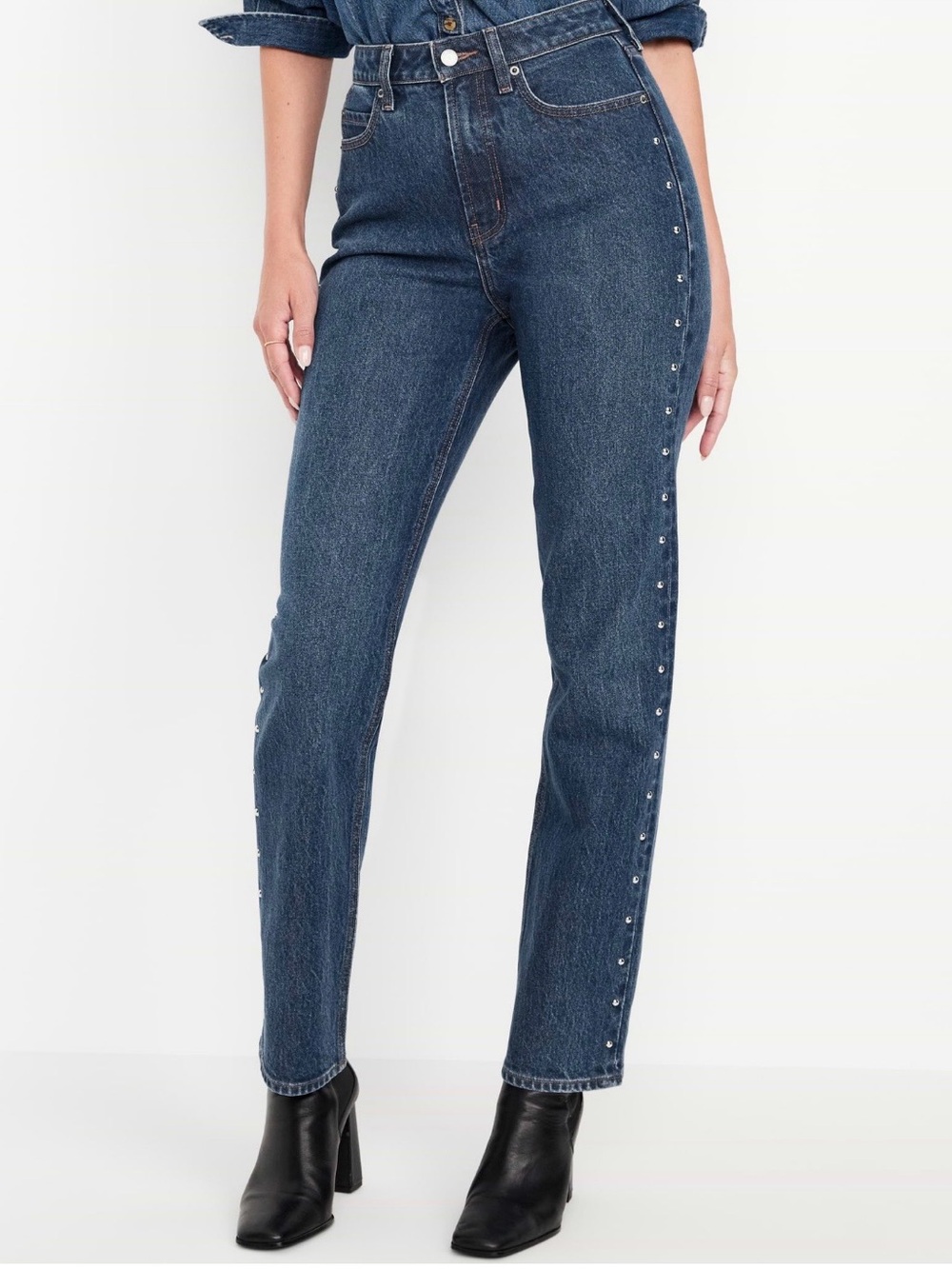 Old Navy Dark Blue Straight-Leg Jeans with Side Studs